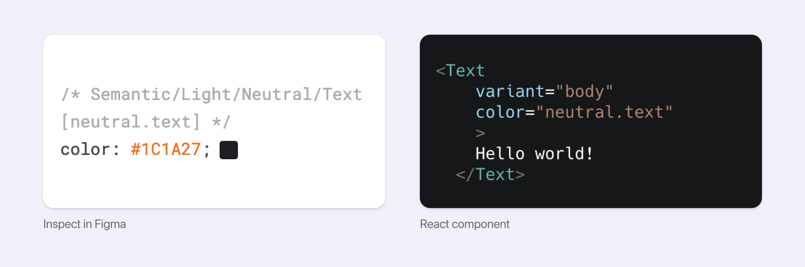 Inspect in Figma with description of color from React component
