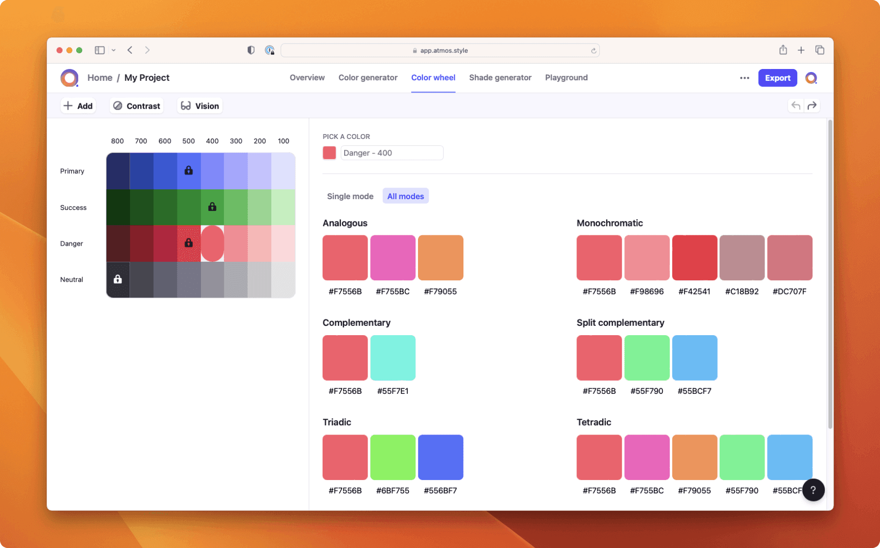 Atmos color wheel tool generating all possible color combinations