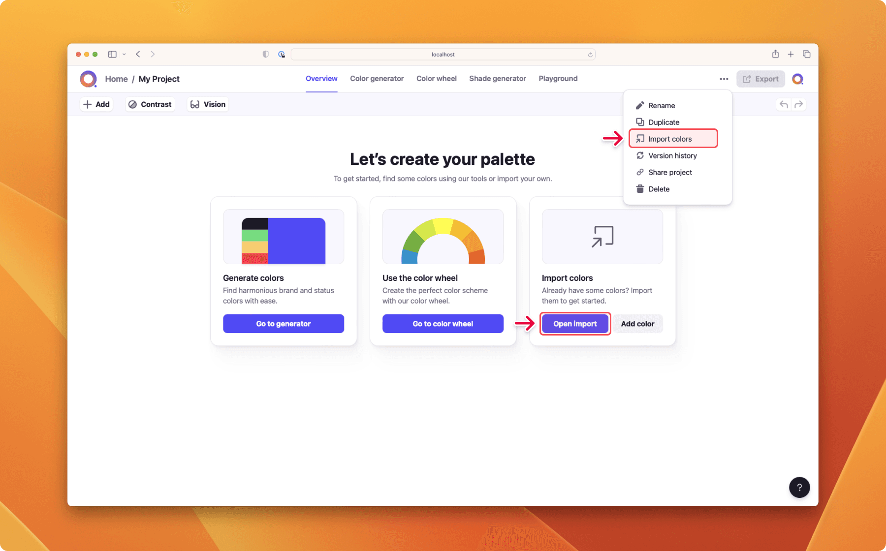 Atmos overview with hilights on the import button