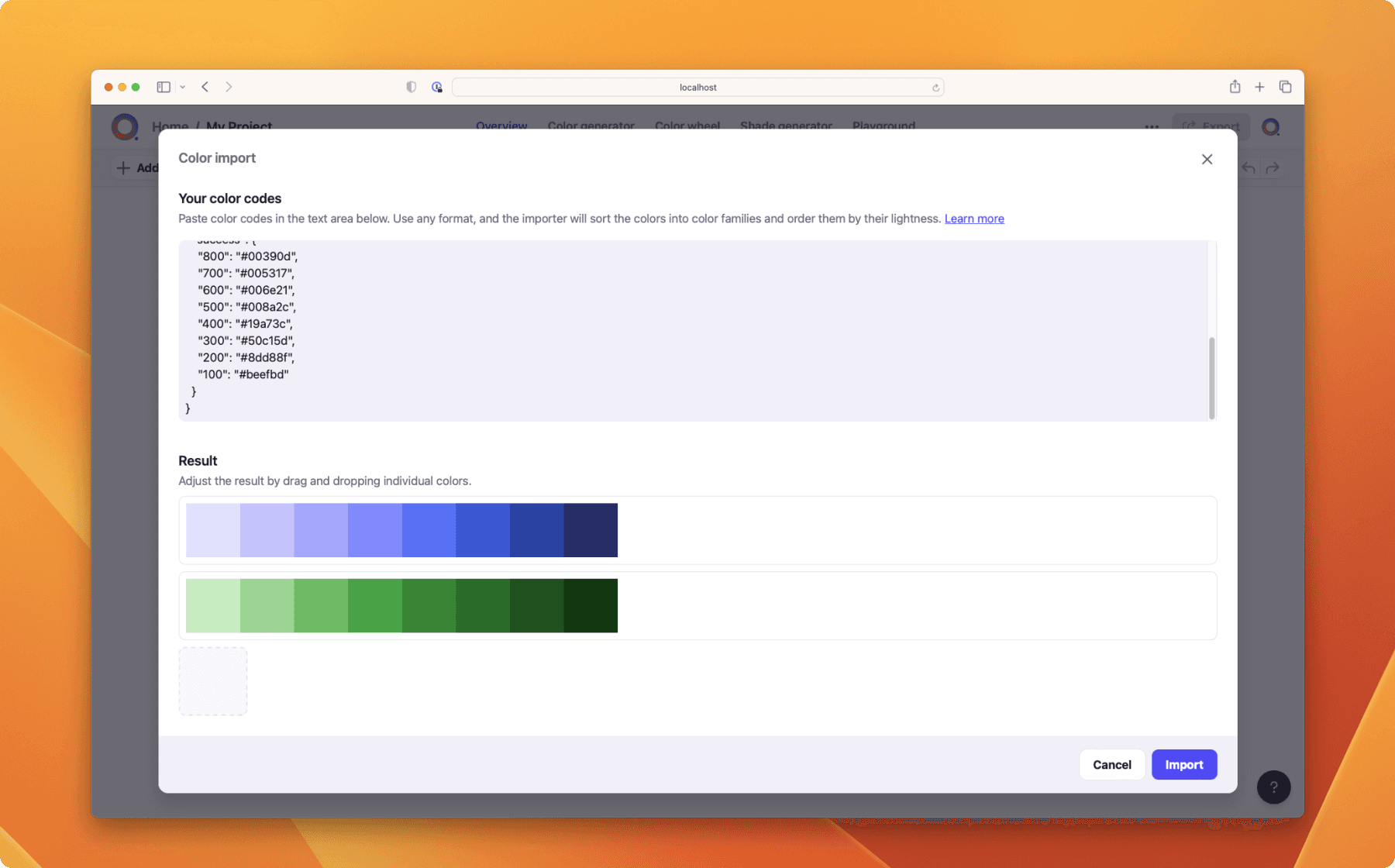 Atmos color import dialog