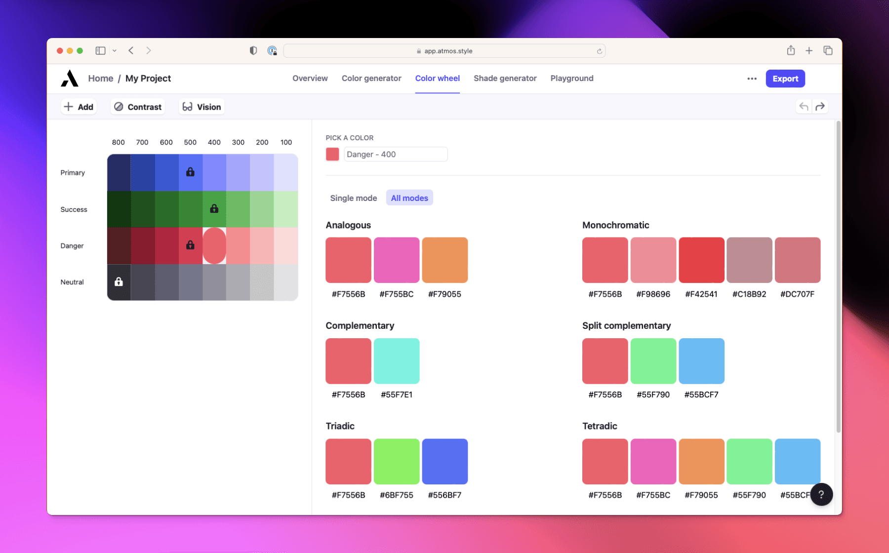 Atmos color wheel tool generating all possible color combinations