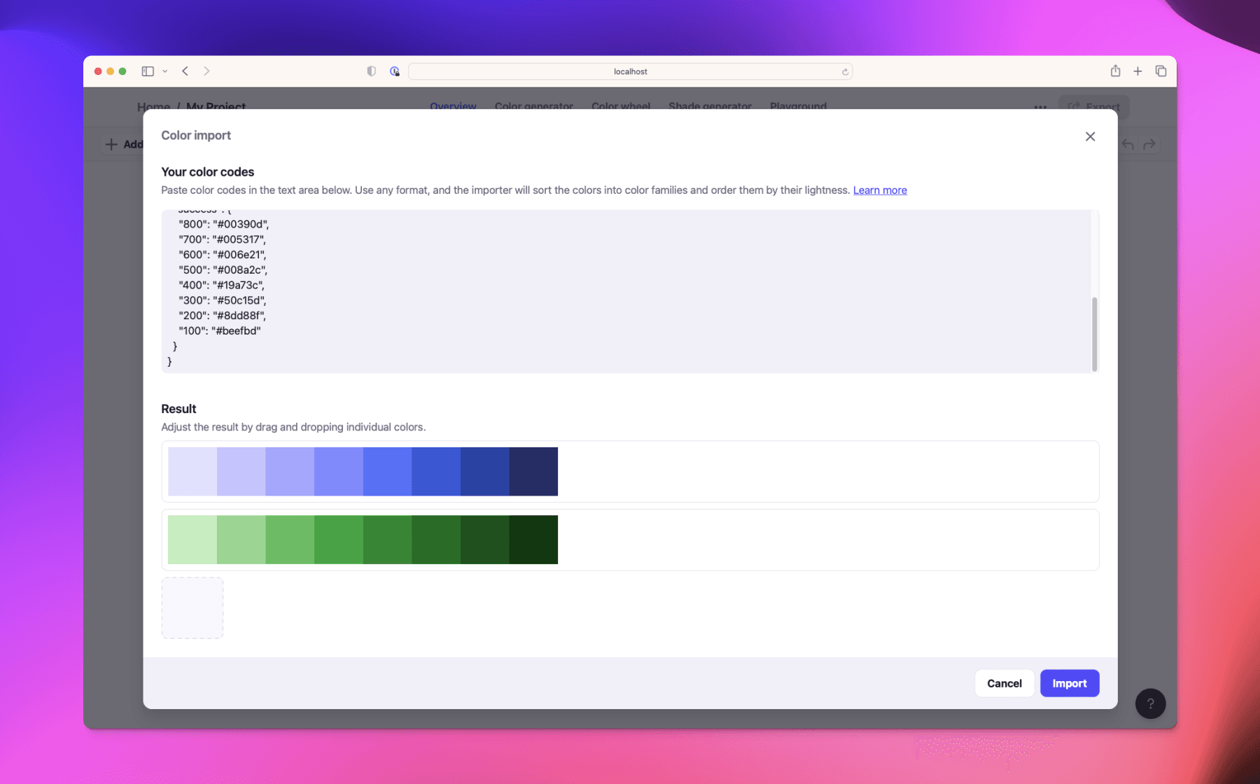 Atmos color import dialog