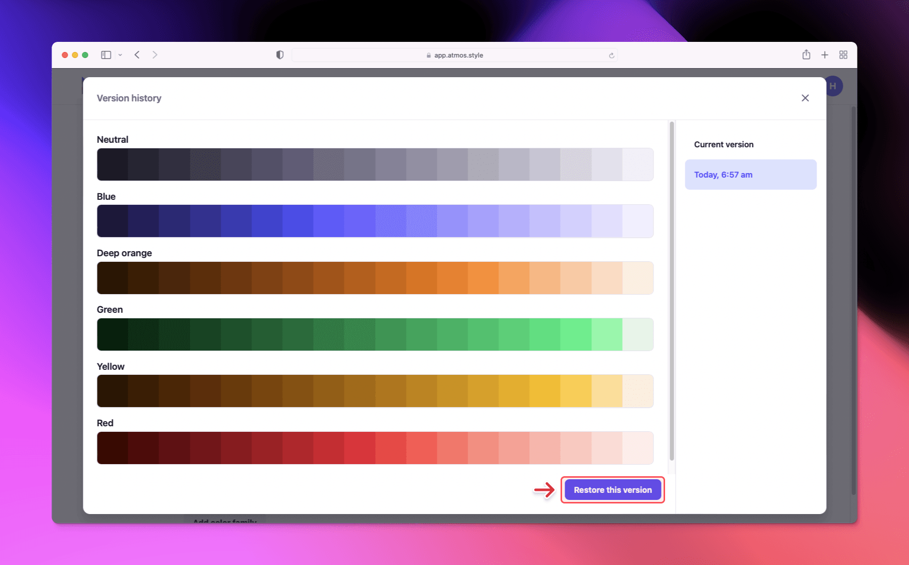 Restore version button